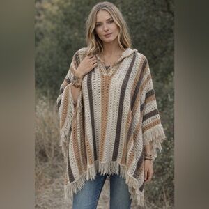 Angie | Boho Striped Crochet Hooded Poncho